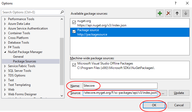 Add a package name and source, click ok to continue.
