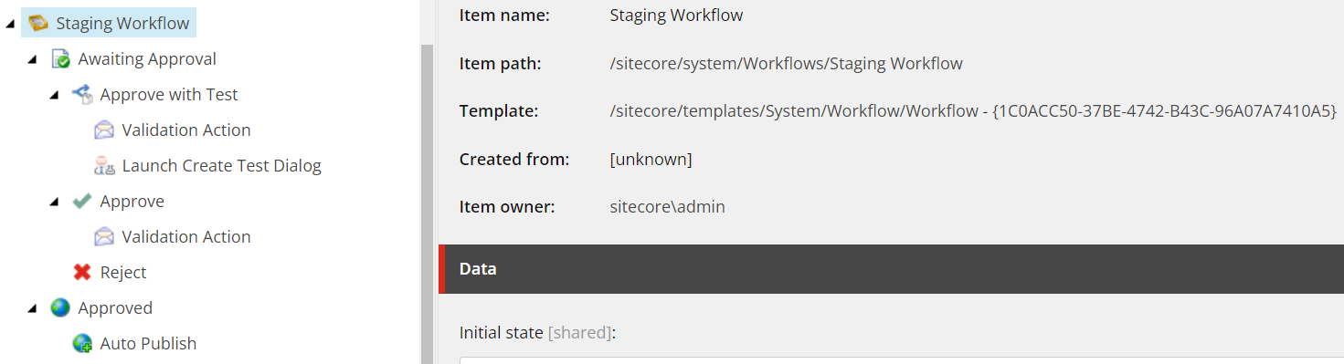 Screenshot of the staging workflow in Sitecore