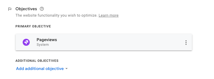 Adding primary objective in Google Optimize