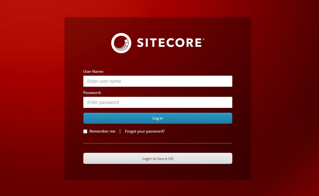 Screenshot of Sitecore login page with a configured Login to Azure AD button