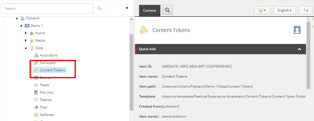 Select Content Tokens in the Sitecore SXA content tree