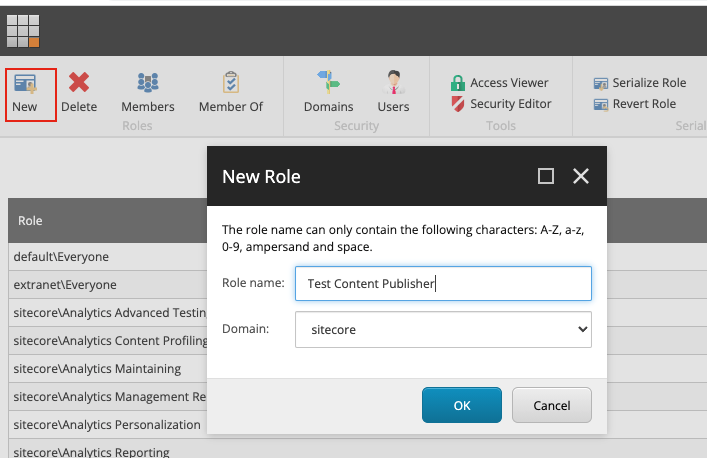 Create a new content publisher role in Sitecore