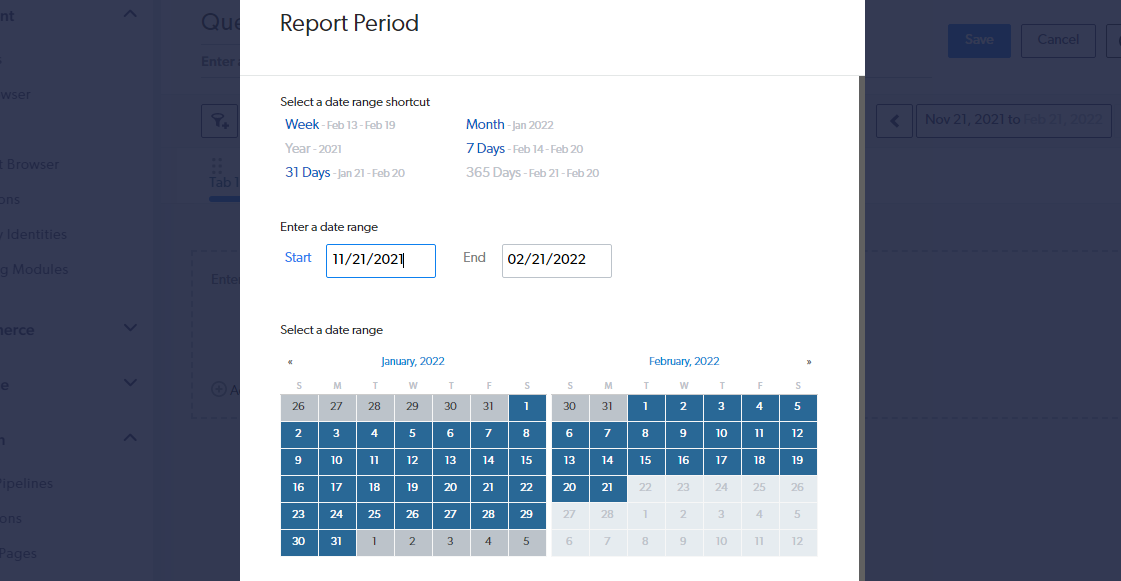Coveo reporting period in report creation