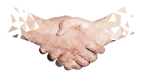Geometric depiction of two people shaking hands