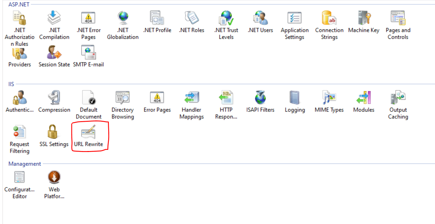 URL rewrite missing from IIS site