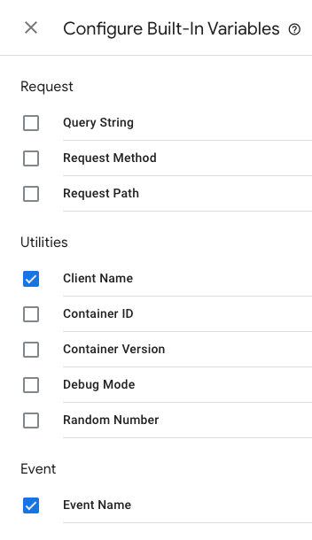 Screenshot of server-side tagging in Google Tag Manager built-in variables