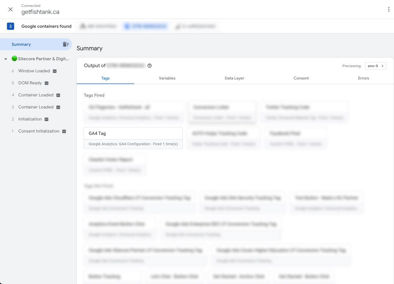 Screenshot of server-side tagging in Google Tag Manager tag assistant