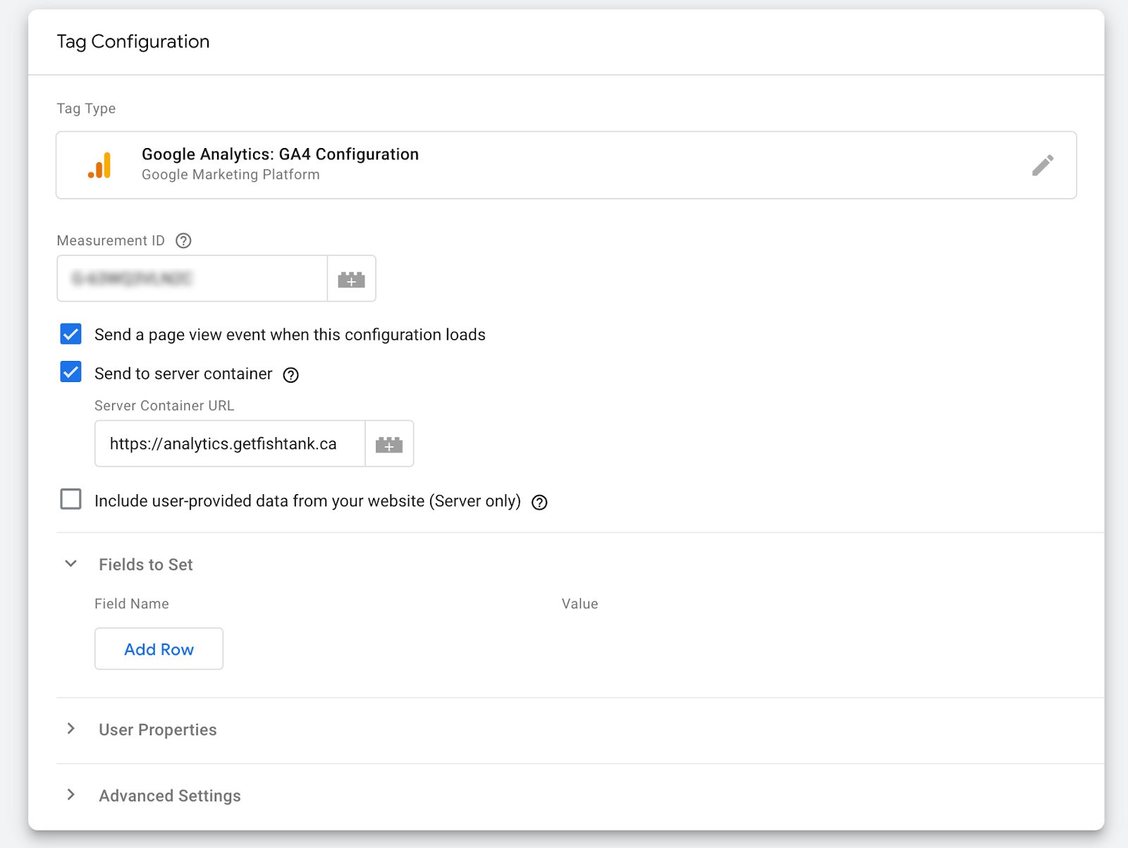 Screenshot of server-side tagging in Google Tag Manager tag configuration