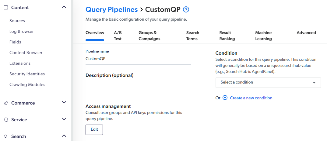 Coveo Query Pipelines CustomQP Overview Screen