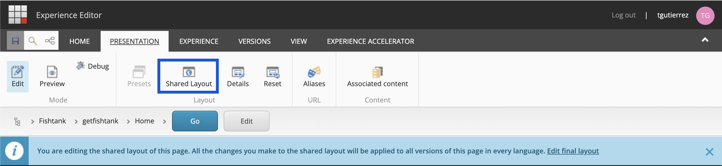 Sitecore Experience Editor Shared Layout