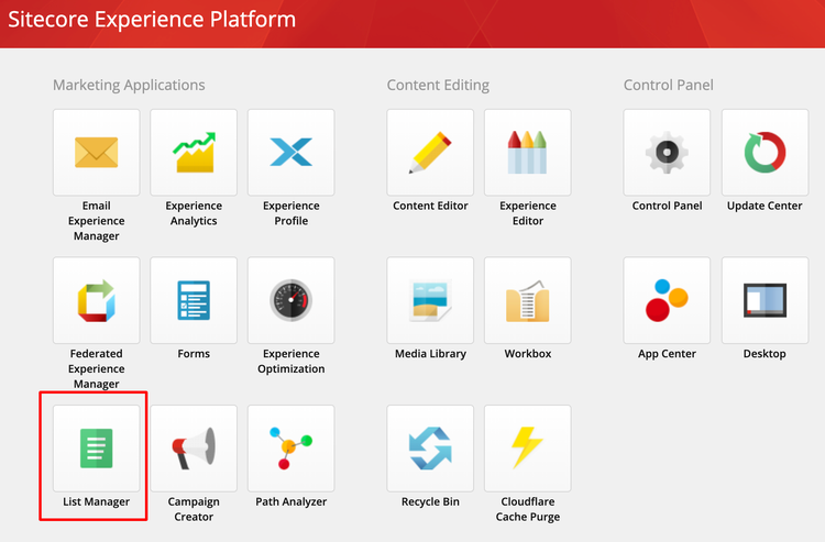 List Manager in the Sitecore launchpad