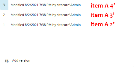 Example of all versions of the original item being replaced by the new versions in Sitecore