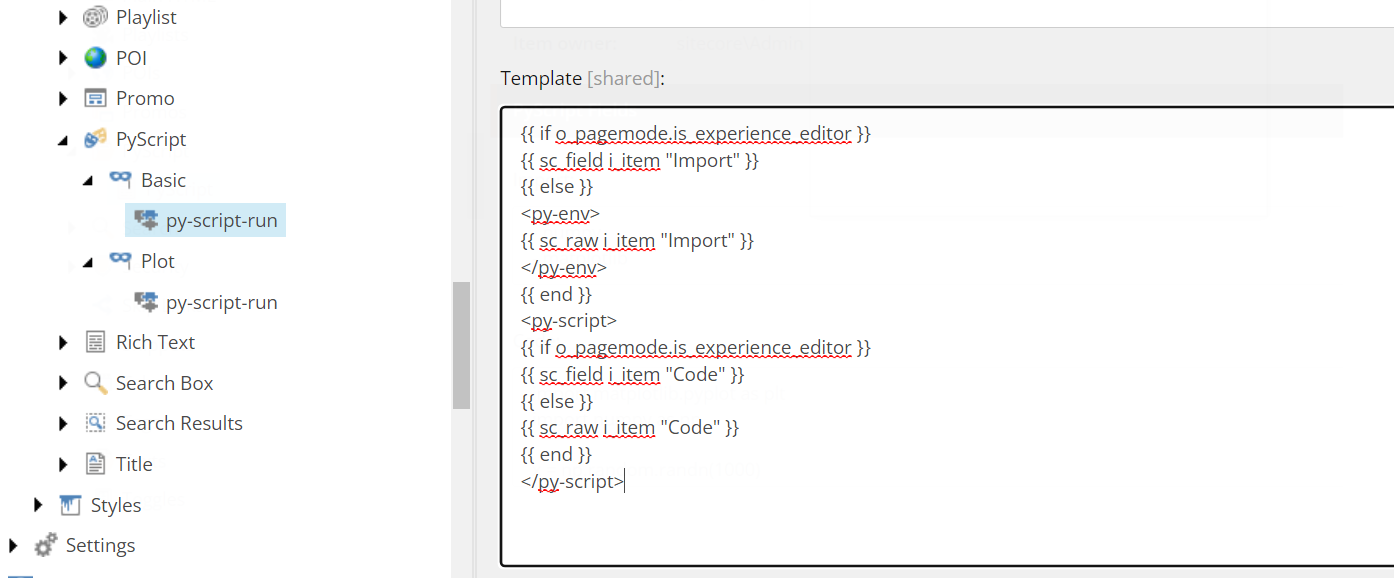 PyScript Template script in Sitecore SXA Content Editor