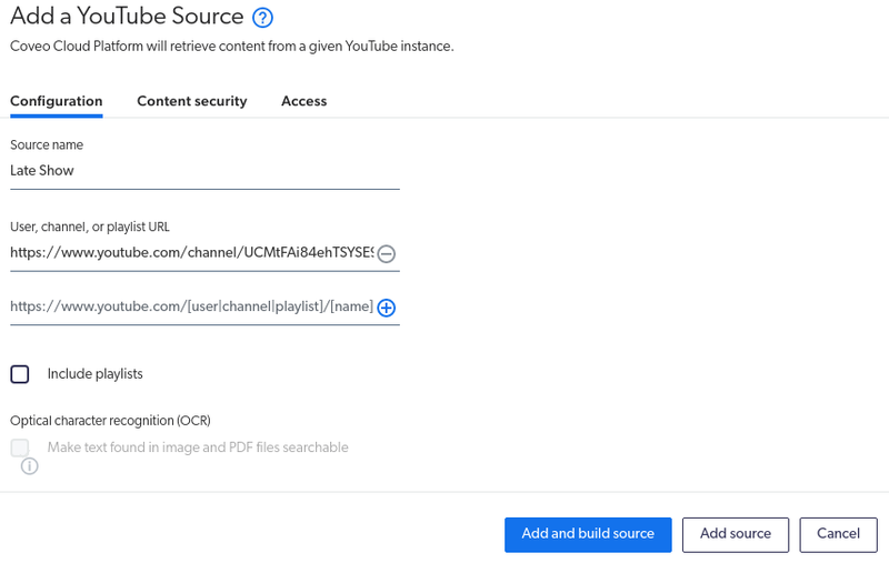Configuring A YouTube Source In Coveo