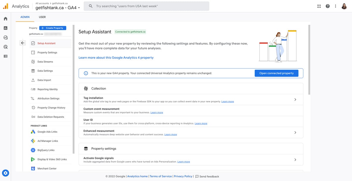 Screenshot of the Google Analytics 4 setup assistant