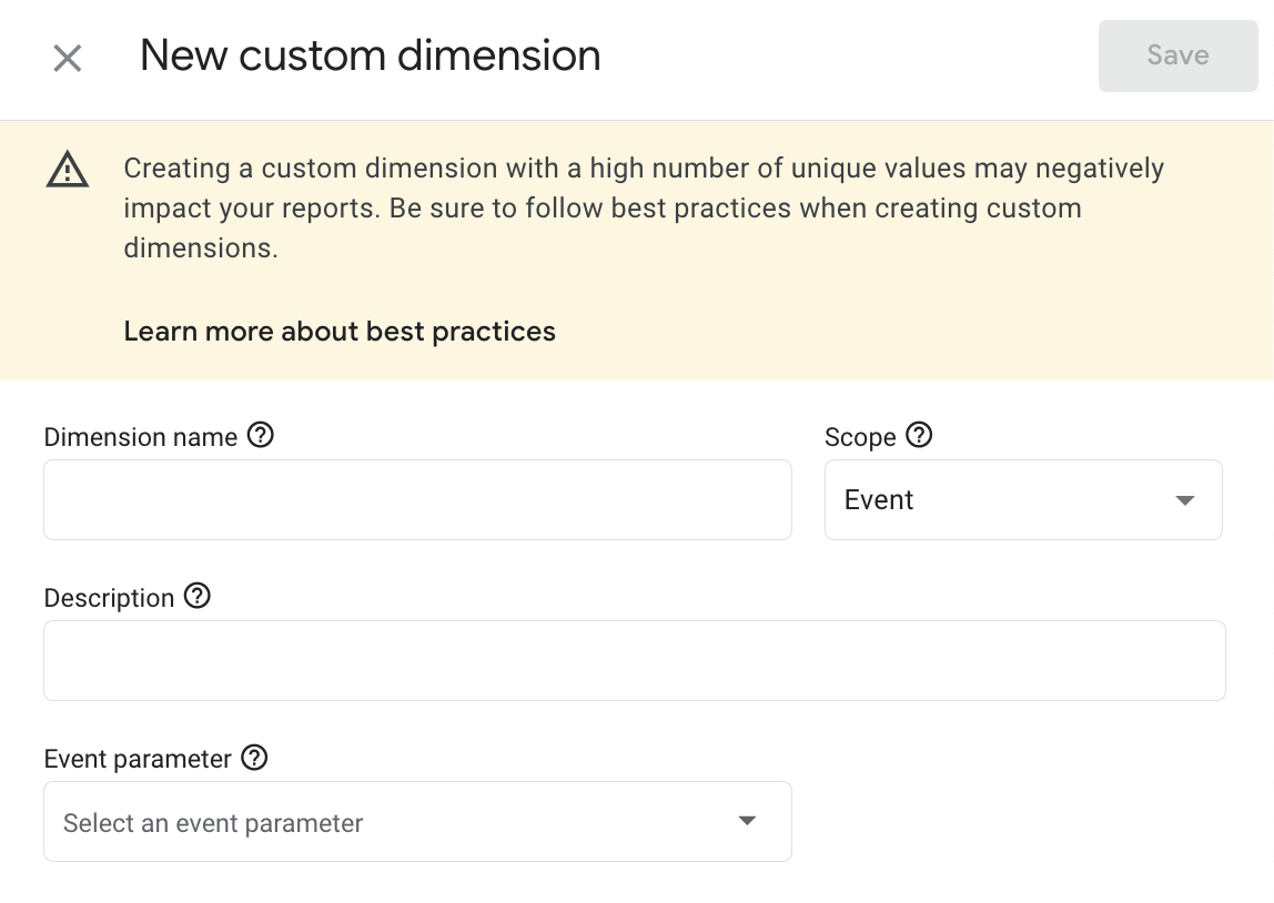 Screenshot of GA4 new custom definitions 