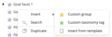 Screenshot of Sitecore goal facet insert options