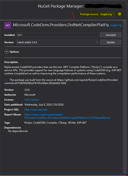 Screenshot of the NuGet Package Manager