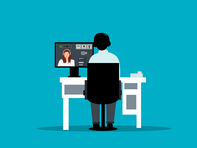 Illustration of a person sitting at their computer on a meeting