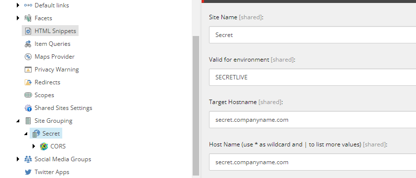 Screenshot of the Site Grouping Items in Sitecore SXA