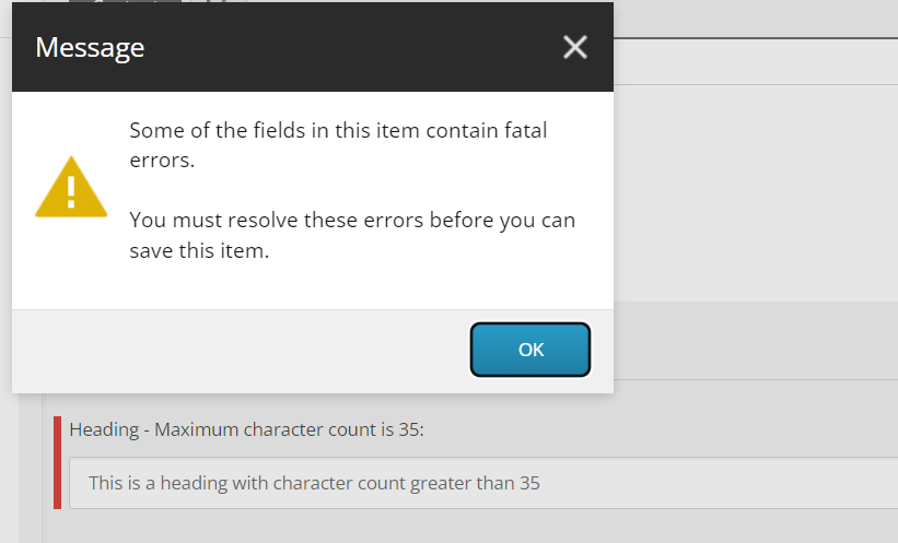 Screenshot of a fatal error message in Sitecore