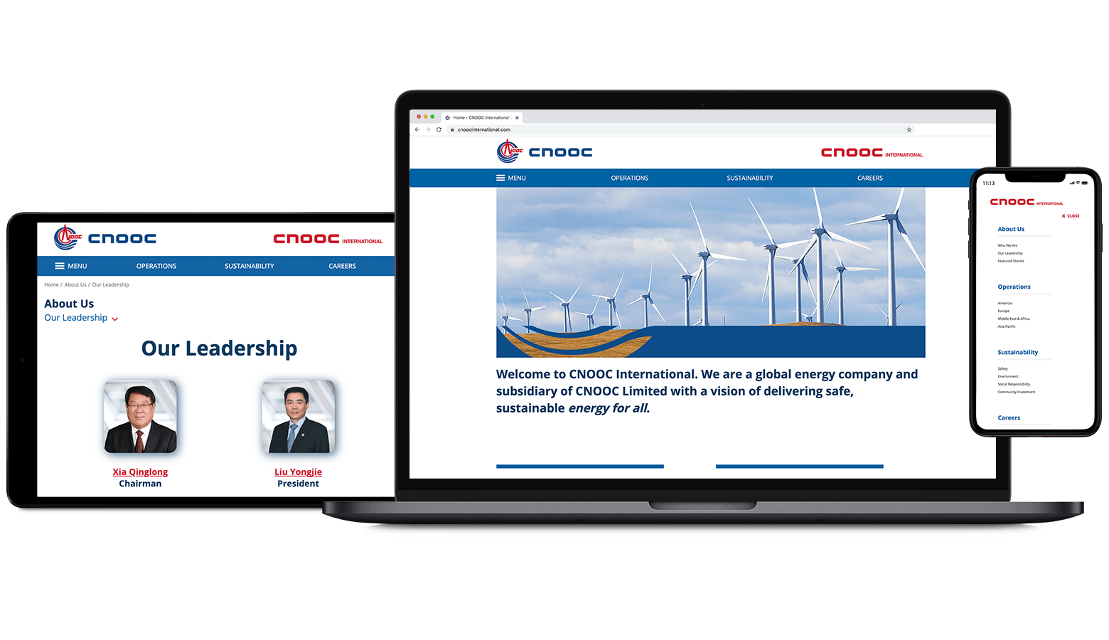 Screenshots of the CNOOC website on multiple devices