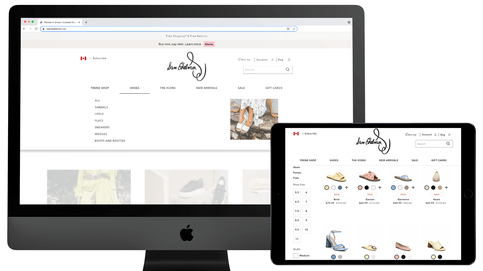 Screenshots of the Sam Edelman website on multiple devices