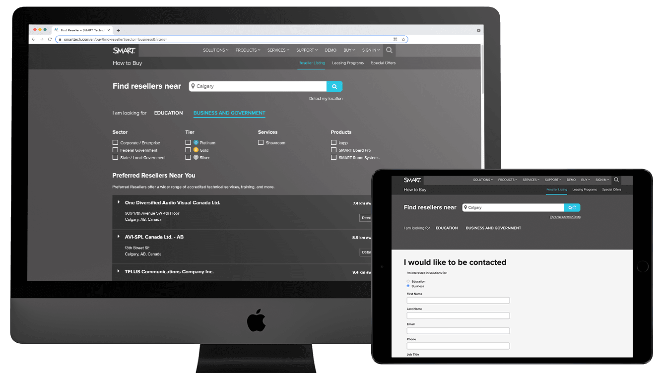 Screenshots of the Smart Tech contact form