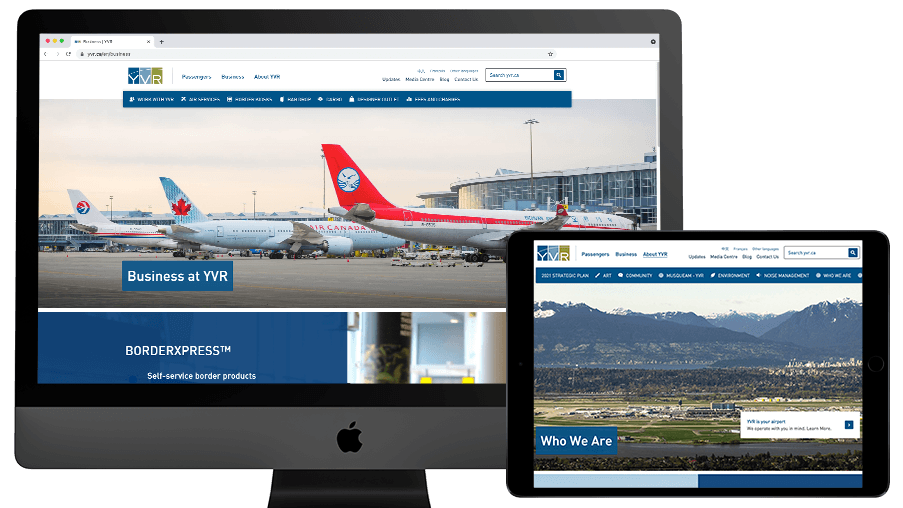 Screenshots of the YVR Airport website 