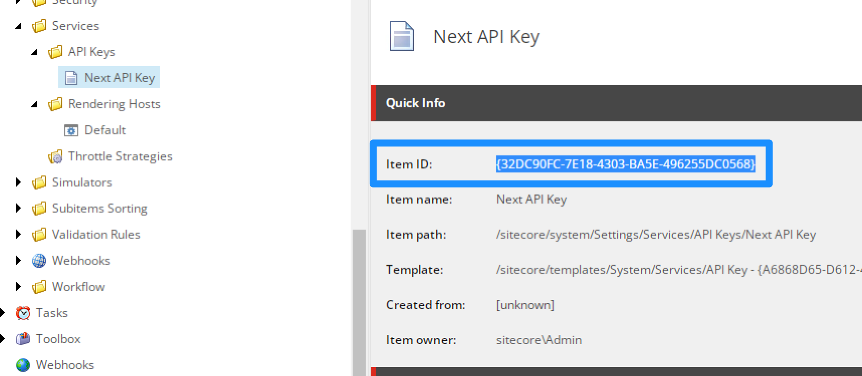 Item ID as your Sitecore API Key.