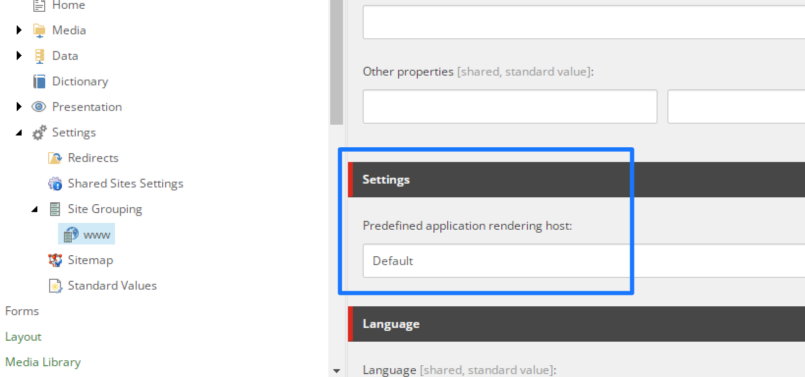 Selecting your Rendering Host within SXA site grouping.